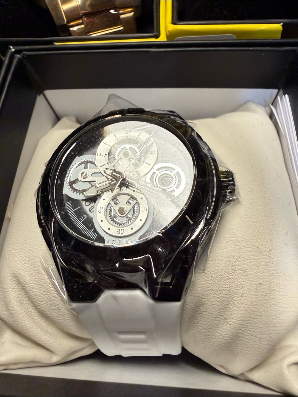 Invicta Black Case White Silicone Strap Watch with Silver Dial